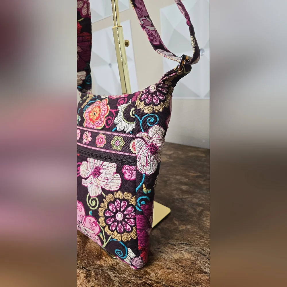 Vera Bradley Floral Quilted Hipster Crossbody Bag Brown Pink Shoulder Purse